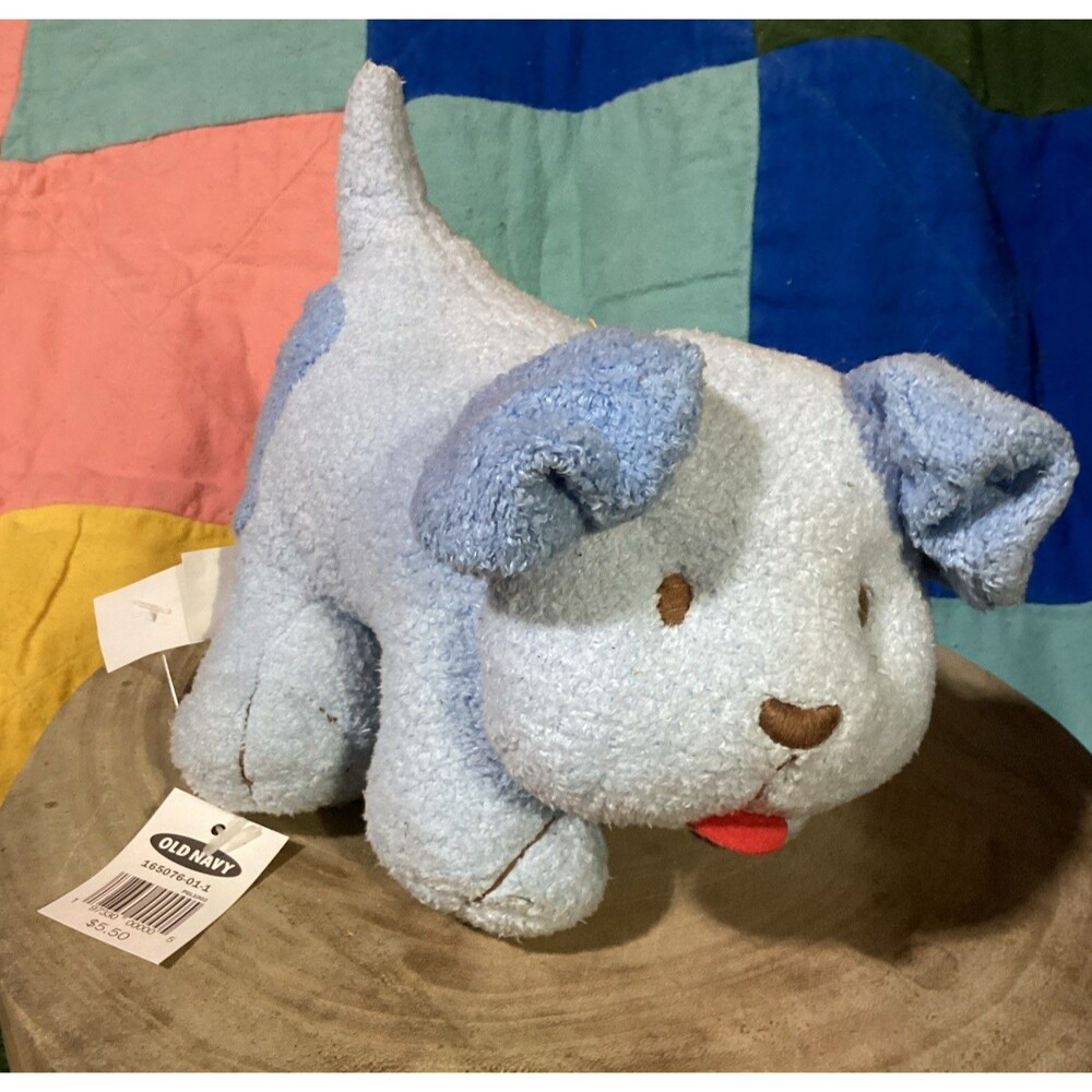 Old Navy Vintage Blue Puppy Dog Stuffed Rattle Lovey Baby Toy 2003 With Tags